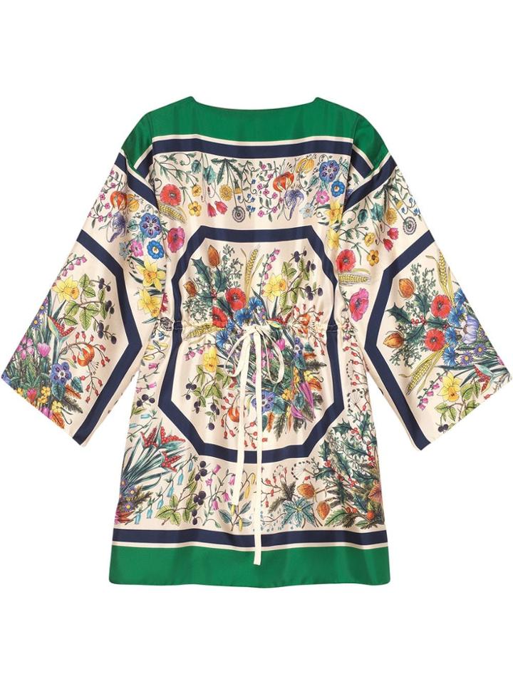 Gucci Silk Kaftan With Floral Print - Nude & Neutrals