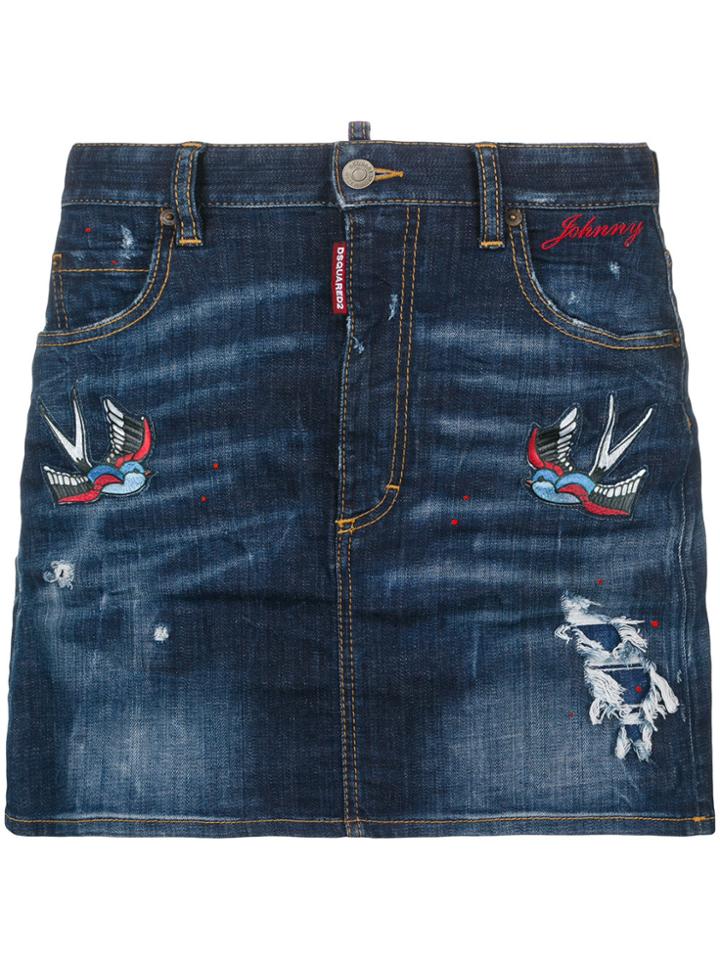 Dsquared2 Embroidered Denim Skirt - Blue