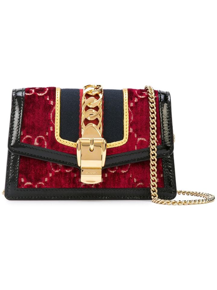 Gucci Sylvie Gg Velvet Crossbody Bag - Red