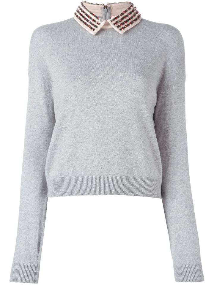 Giamba Embellished Collar Sweater, Women's, Size: 44, Grey, Polyester/virgin Wool