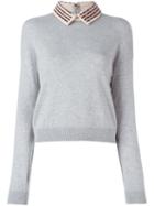 Giamba Embellished Collar Sweater, Women's, Size: 44, Grey, Polyester/virgin Wool