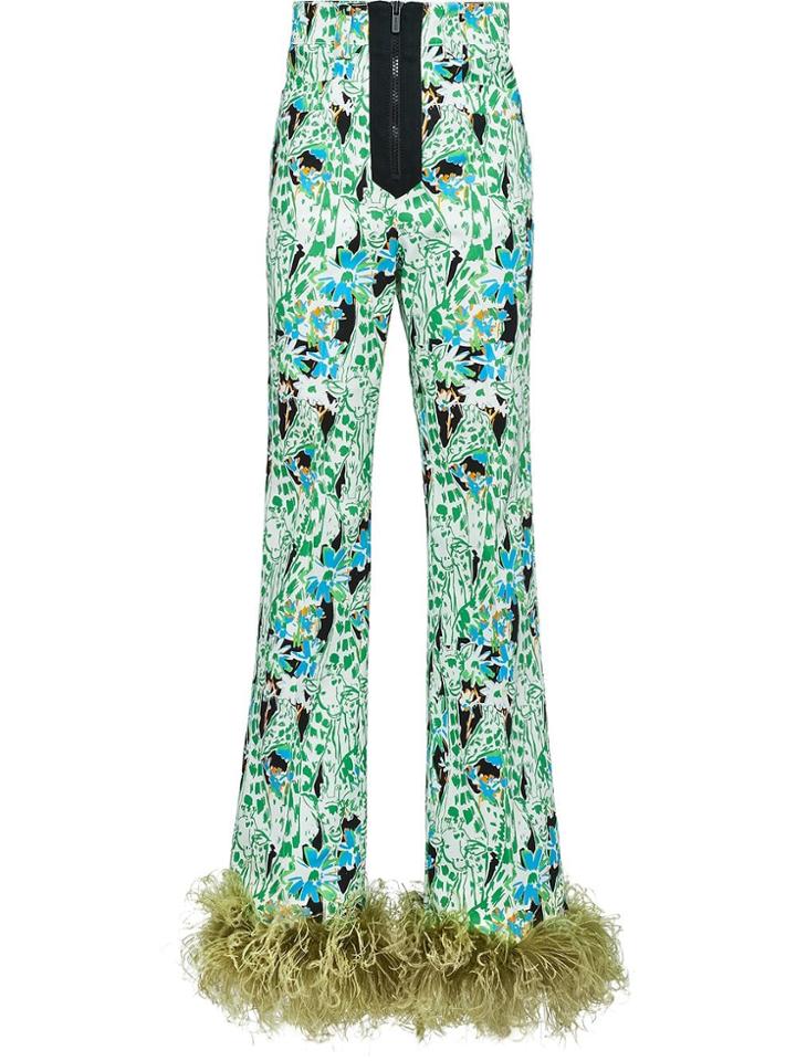 Miu Miu Printed Stretch Denim Trousers - Black