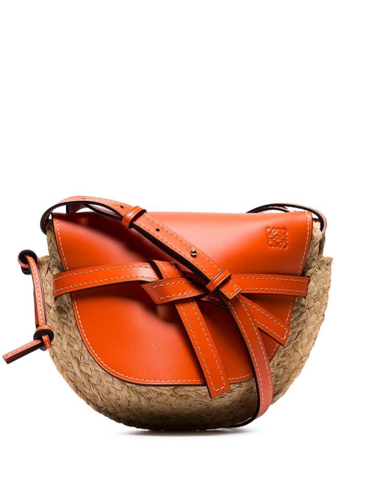 Loewe Gate Small Half-moon Leather Trim Straw Cross Body Bag - Orange