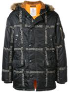 Supreme Logo Tape Parka Coat - Black