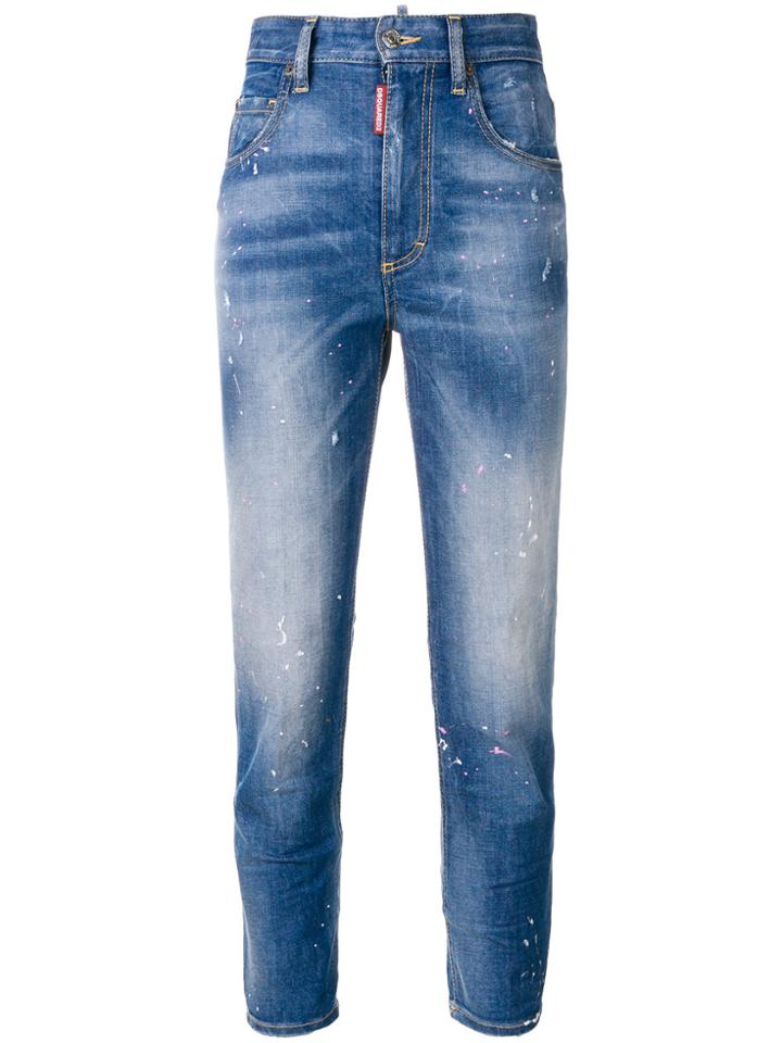 Dsquared2 High Waist Cropped Twiggy Jeans - Blue