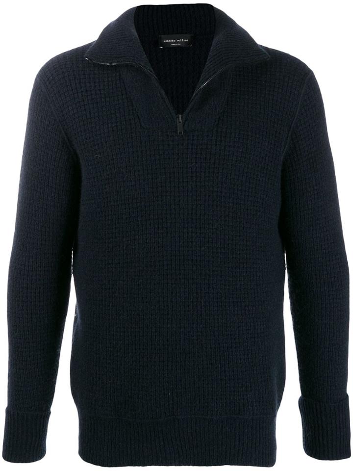 Roberto Collina Half-zip Knit Sweater - Blue