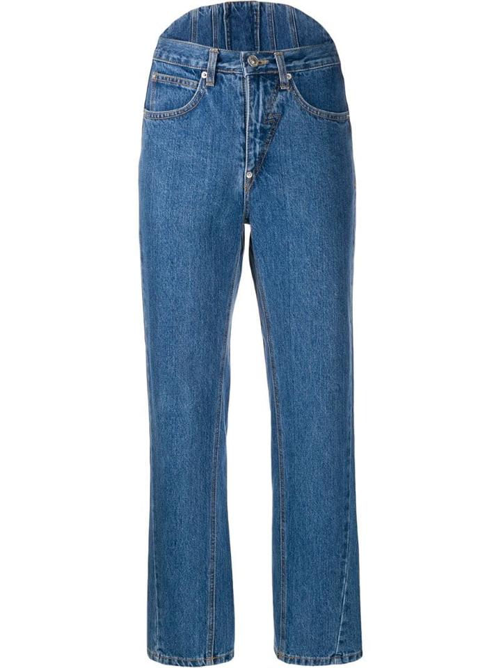 Pushbutton Asymmetric Denim Trousers - Blue