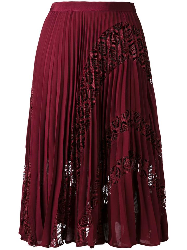 Lace Appliqué Pleated Skirt - Women - Polyester/spandex/elastane - 6, Pink/purple, Polyester/spandex/elastane, Self-portrait