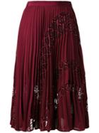 Lace Appliqué Pleated Skirt - Women - Polyester/spandex/elastane - 6, Pink/purple, Polyester/spandex/elastane, Self-portrait