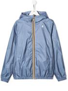 K Way Kids Teen Contrast Zip Hooded Rain Jacket - Blue