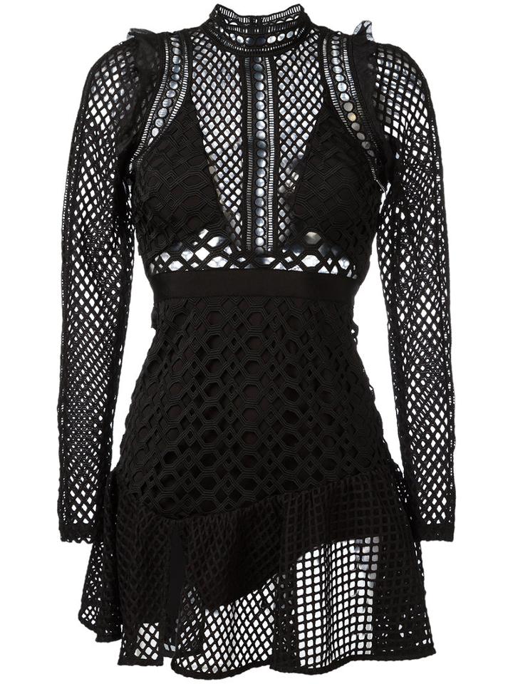 Self-portrait - Hall Mini Dress - Women - Polyester/spandex/elastane - 4, Black, Polyester/spandex/elastane