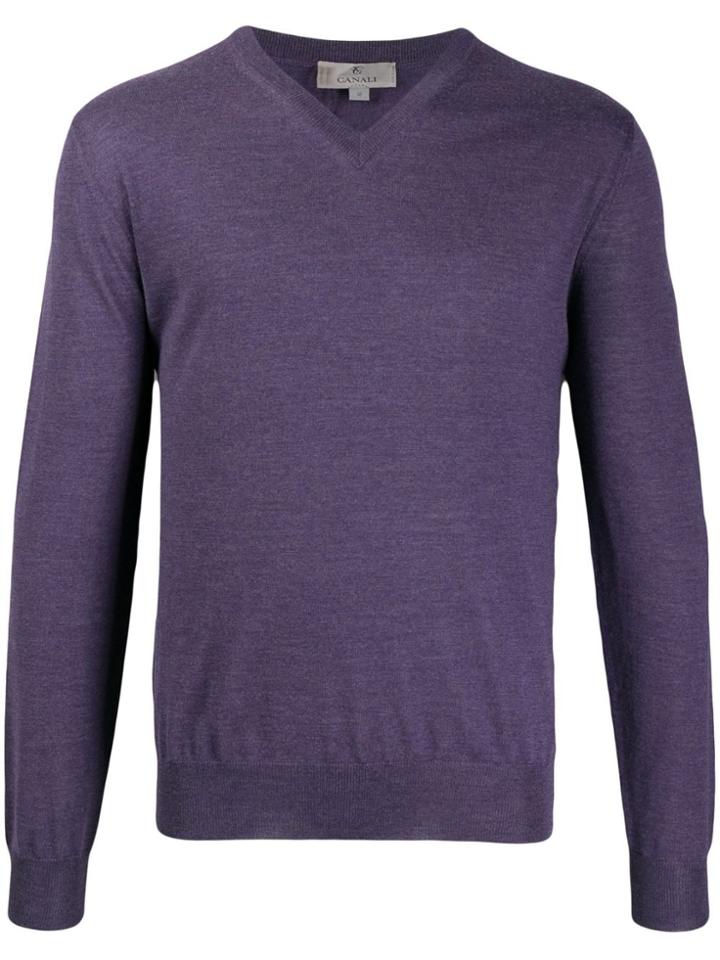 Canali Long-sleeve Fitted Sweater - Purple