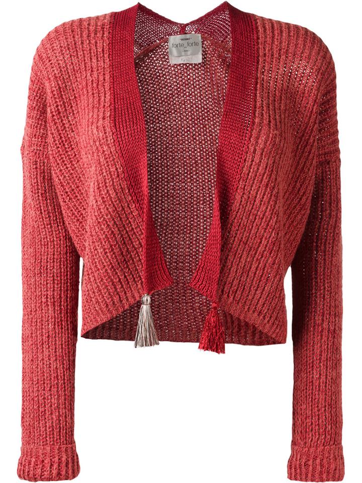 Forte Forte Tassel Detail Open Cardigan, Women's, Size: 0, Red, Linen/flax/polyamide/alpaca/wool