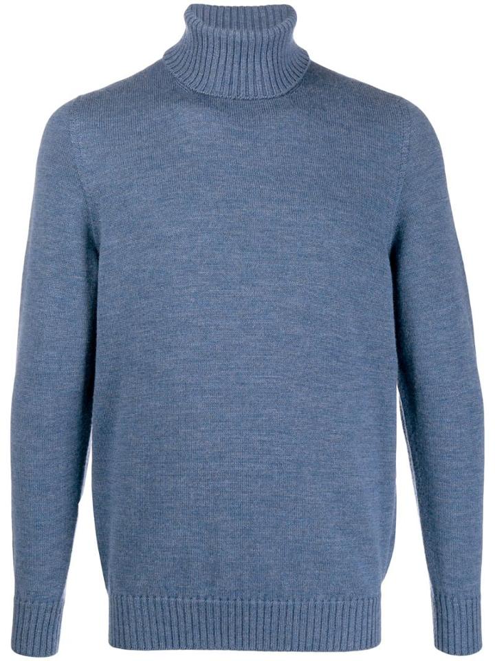 Drumohr Ribbed Roll Neck Jumper - Blue