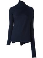 Marques'almeida Asymmetric Sleeve Ribbed Top, Women's, Size: Medium, Blue, Wool