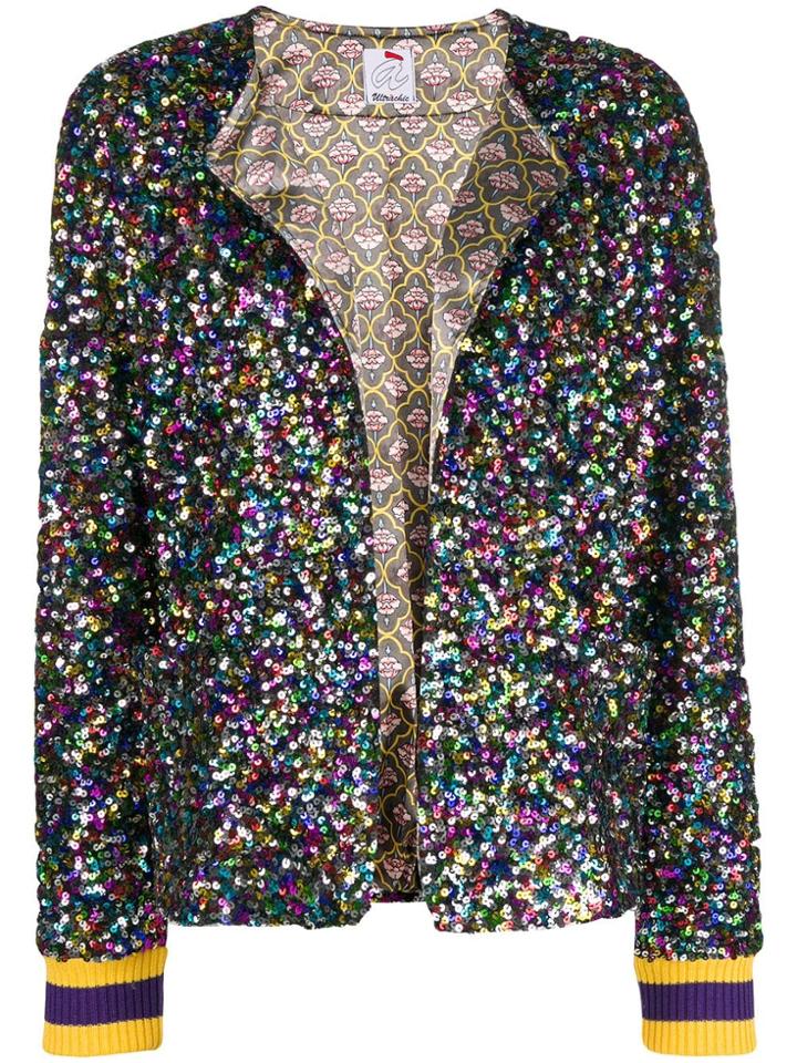 Ultràchic Sequin Embellished Bomber Jacket - Pink & Purple