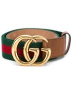 Gucci - 'web Gg' Belt - Women - Cotton/leather/metal (other) - 100, Green, Cotton/leather/metal (other)