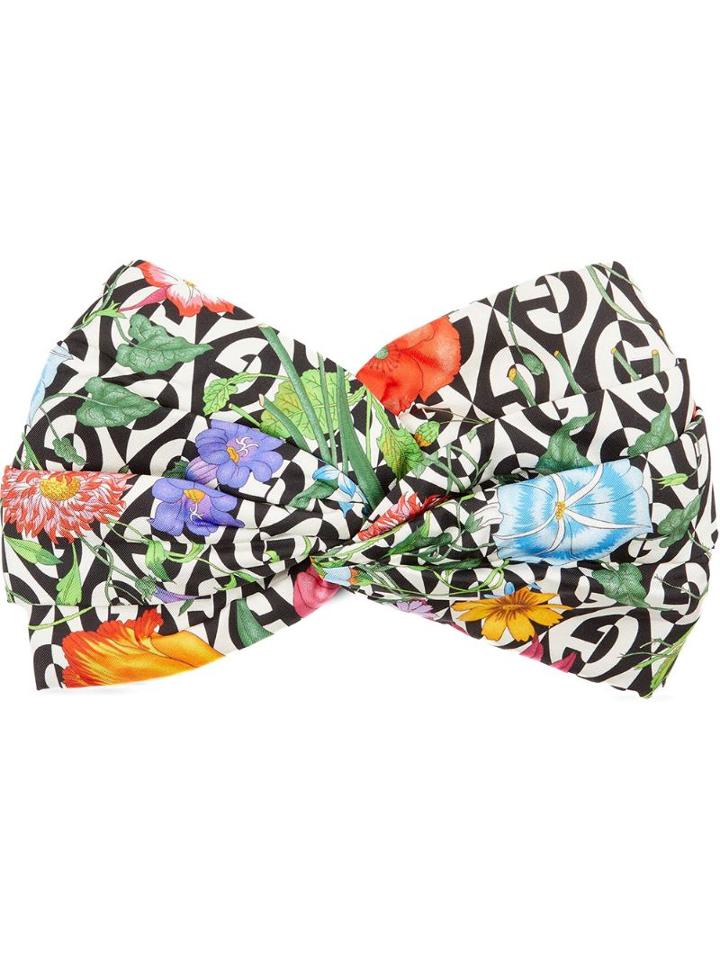 Gucci Silk Headband With Flora And G Rhombus Print - Black