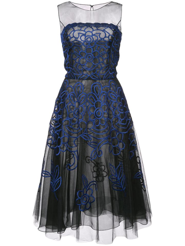 Oscar De La Renta Embroidered Flared Midi Dress - Black