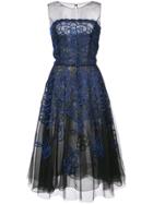 Oscar De La Renta Embroidered Flared Midi Dress - Black