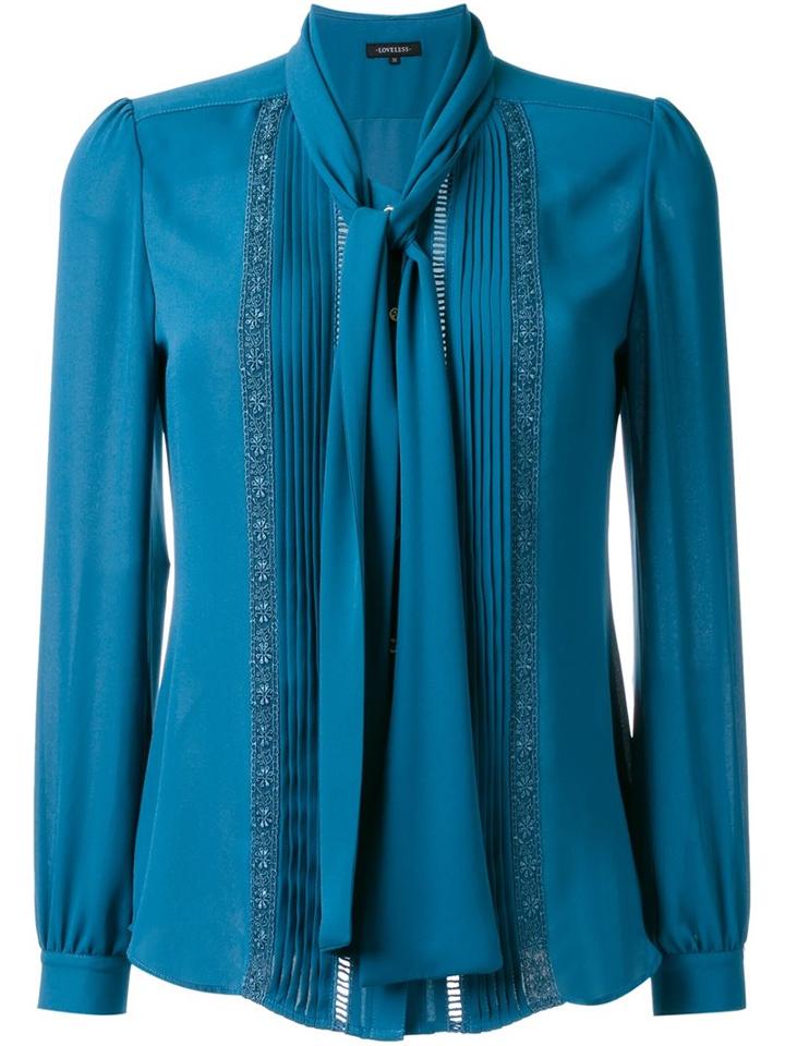 Loveless Pleated Tie-neck Blouse, Women's, Size: 34, Green, Polyester