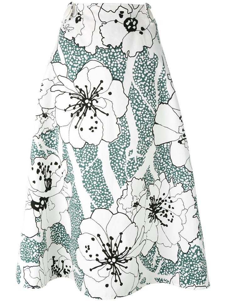 Marni Floral Print Skirt, Women's, Size: 42, White, Cotton/linen/flax