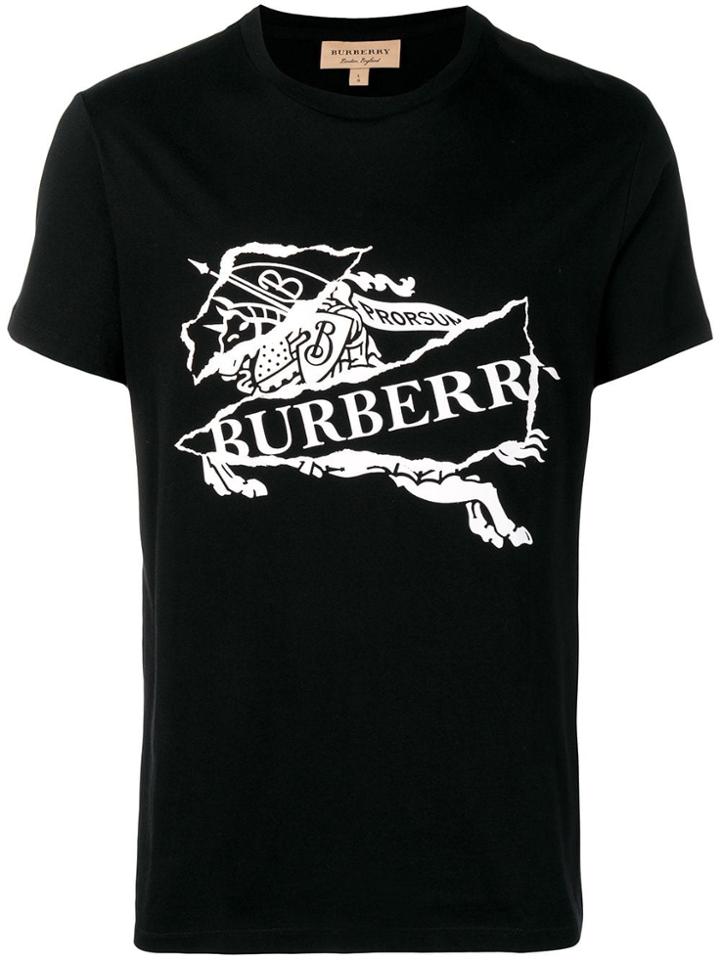 Burberry Collage Logo Print Cotton T-shirt - Black