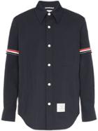 Thom Browne Striped Logo Patch Shirt Jacket - Blue