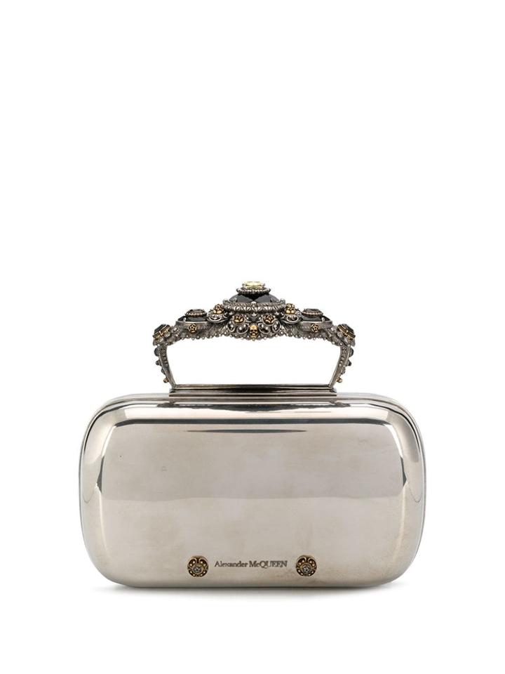 Alexander Mcqueen Embellished Handle Clutch Bag - Metallic
