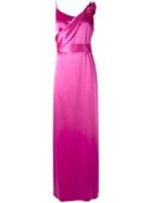 Lanvin - Floral Applique Gown - Women - Polyester/triacetate/brass/glass - 38, Pink/purple, Polyester/triacetate/brass/glass