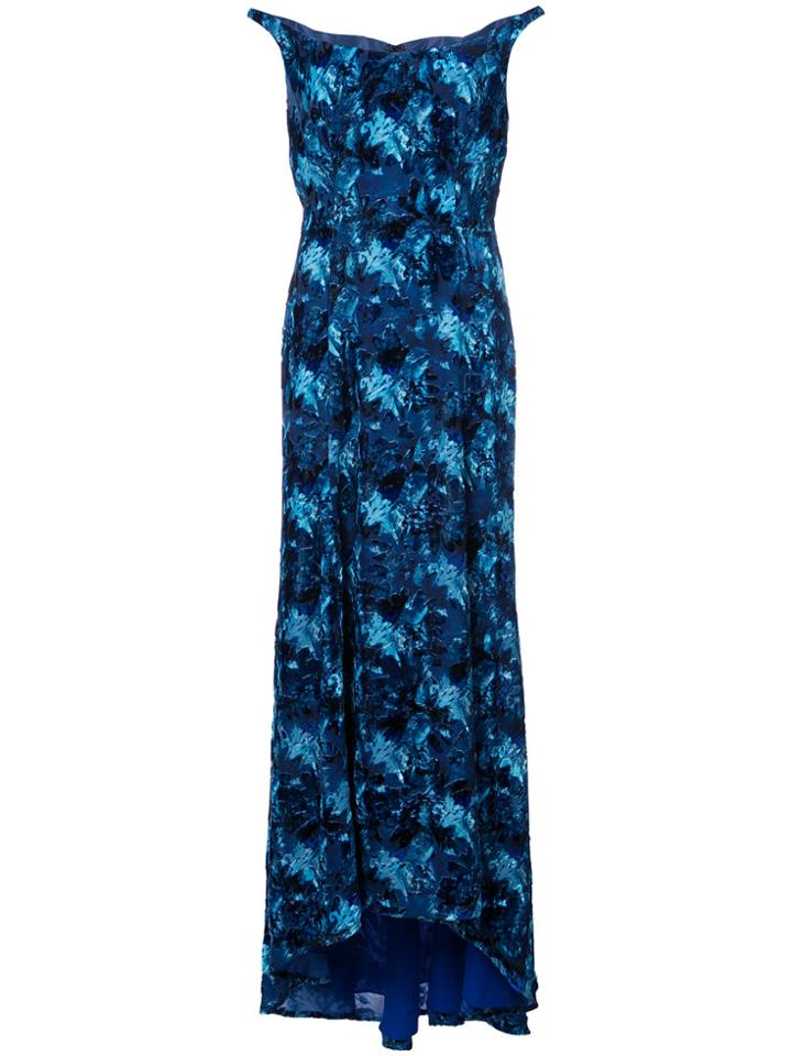 Carolina Herrera Patterned Gown With Off The Shoulder Neckline - Blue