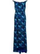Carolina Herrera Patterned Gown With Off The Shoulder Neckline - Blue