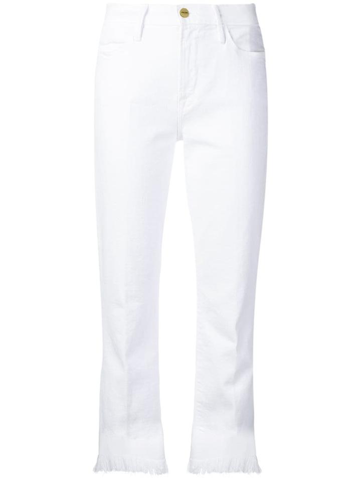Frame Fringed-hem Fitted Jeans - White