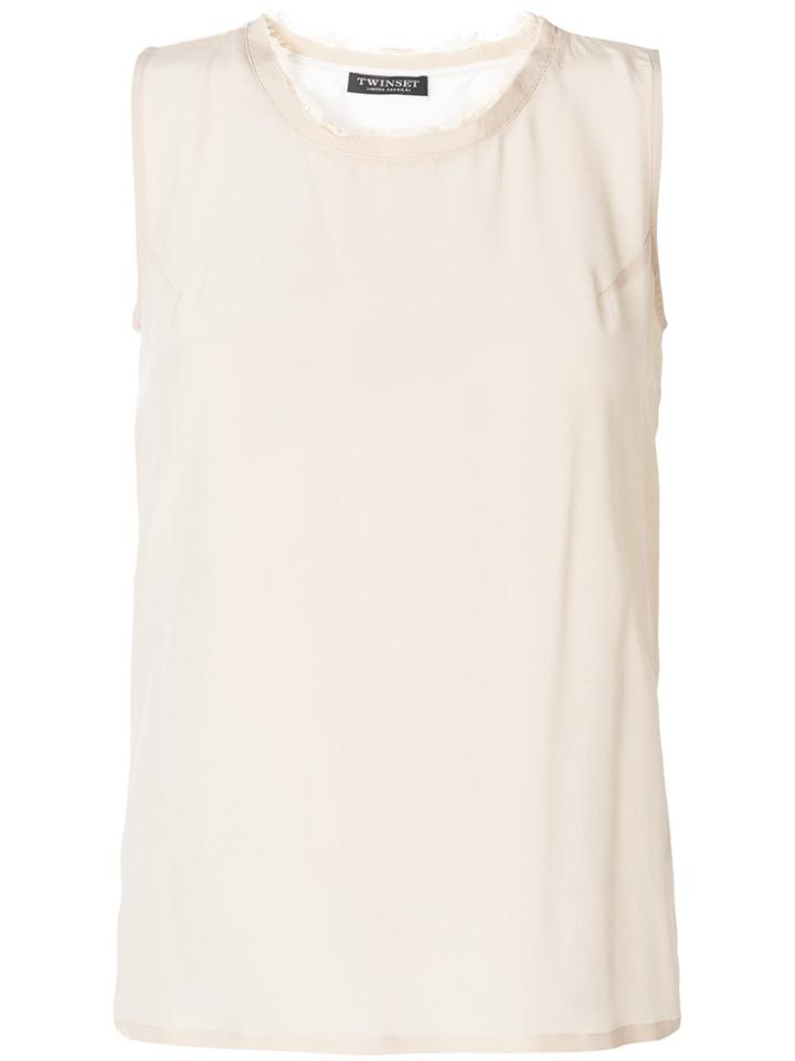Twin-set Frayed Neck Tank Top - Nude & Neutrals