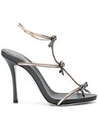 René Caovilla Bow Detail Glitter Sandals - Black