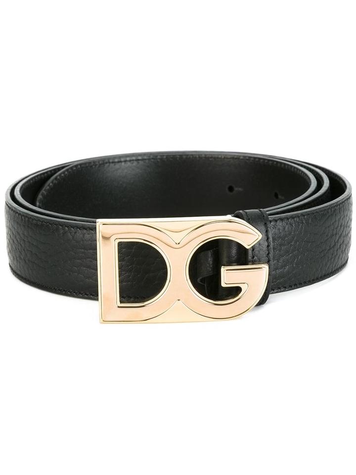 Dolce & Gabbana Logo Plaque Belt, Men's, Size: 85, Black, Leather