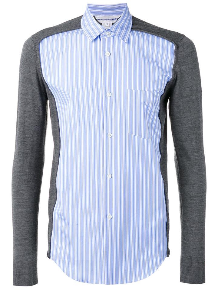 Comme Des Garçons Shirt Knitted Sleeves Striped Shirt, Men's, Size: Small, Blue, Cotton/acrylic/wool