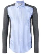 Comme Des Garçons Shirt Knitted Sleeves Striped Shirt, Men's, Size: Small, Blue, Cotton/acrylic/wool