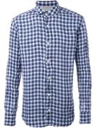 Eleventy Checked Shirt, Men's, Size: 43, Blue, Linen/flax