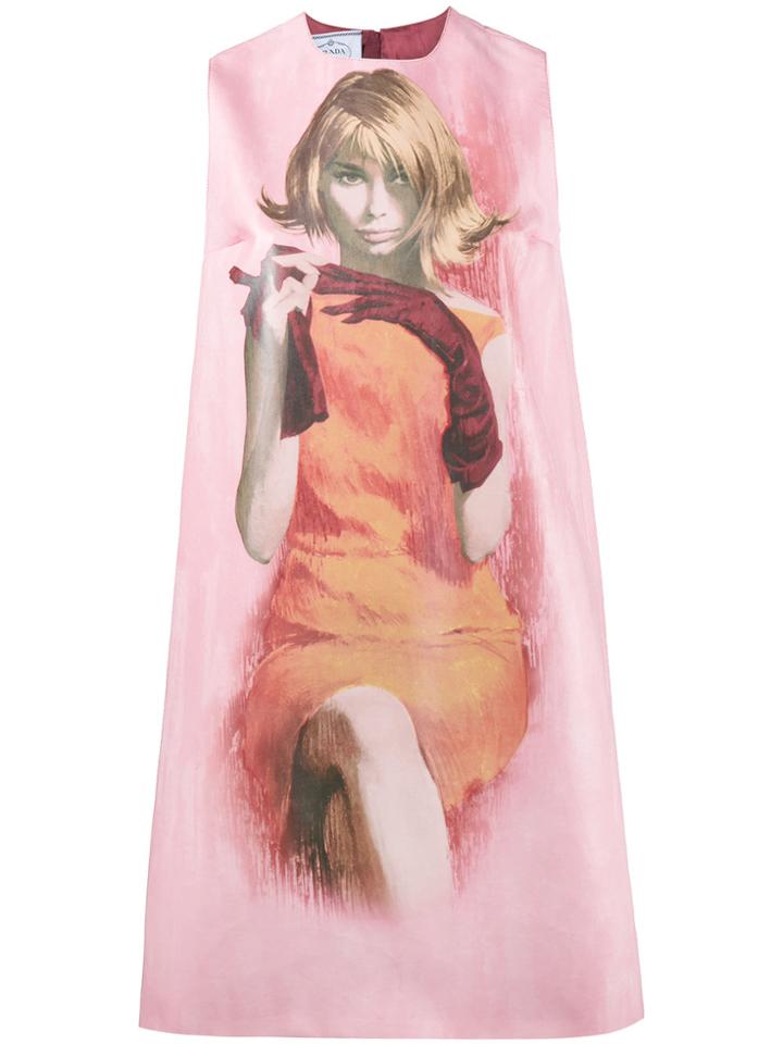 Prada Pin Up Print Shift Dress - Pink & Purple