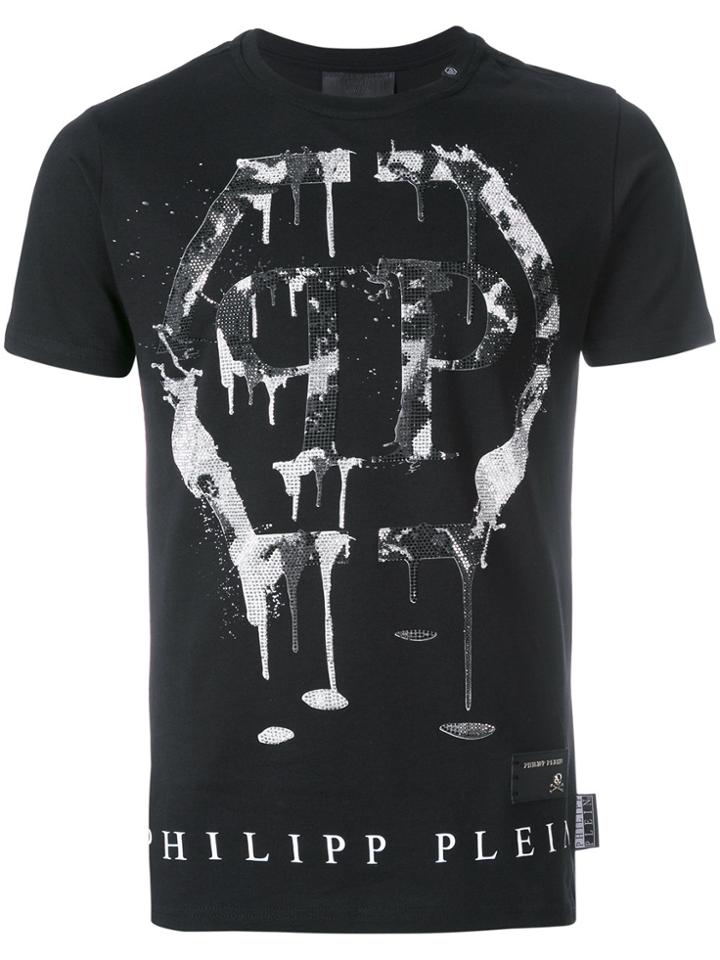 Philipp Plein Front Slogan Print T-shirt - Black