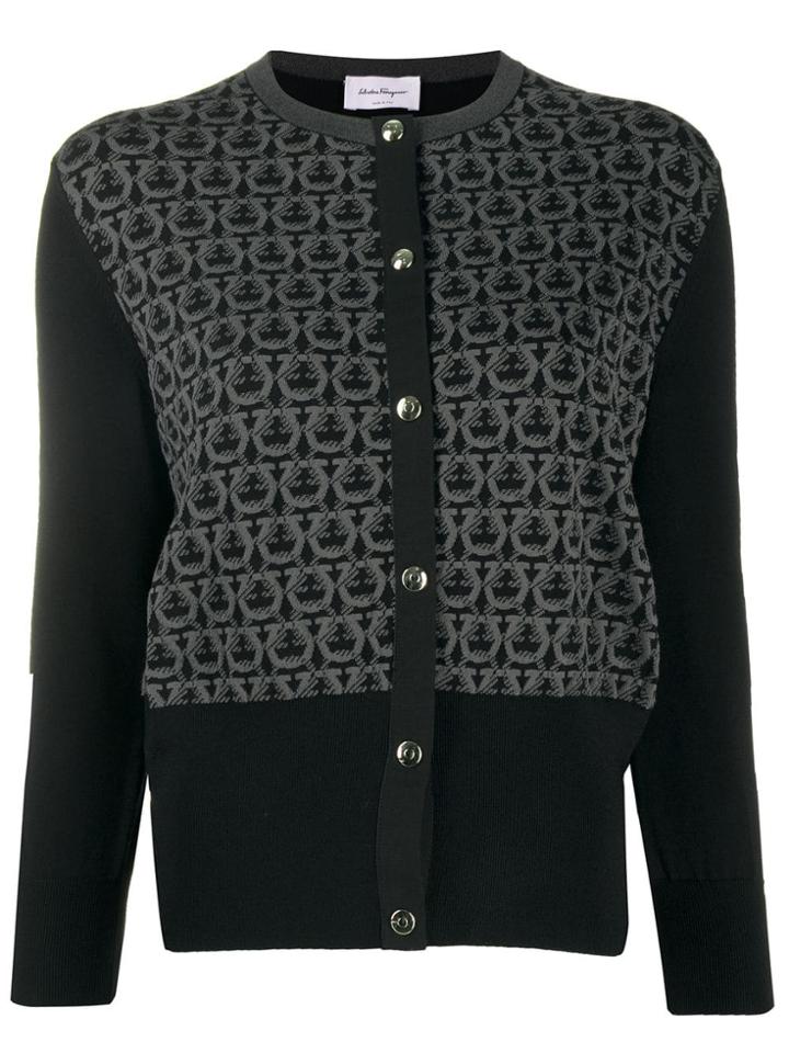 Salvatore Ferragamo Gancini Intarsia Cardigan - Black