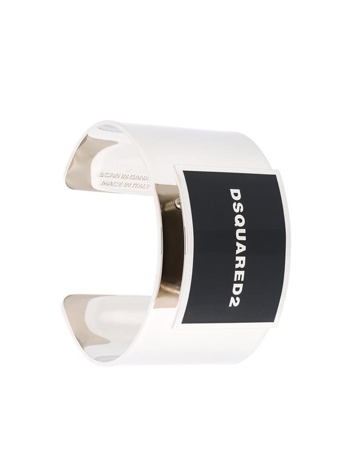 Dsquared2 Logo Plaque Cuff, Women's, Size: Medium, Metallic