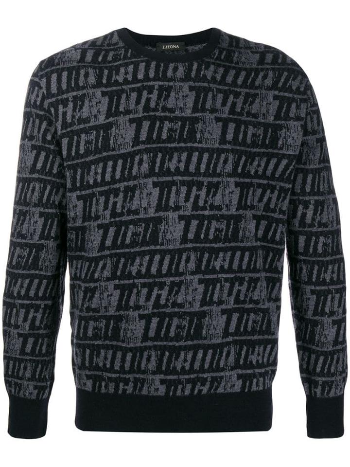 Z Zegna Printed Crew Jumper - Grey