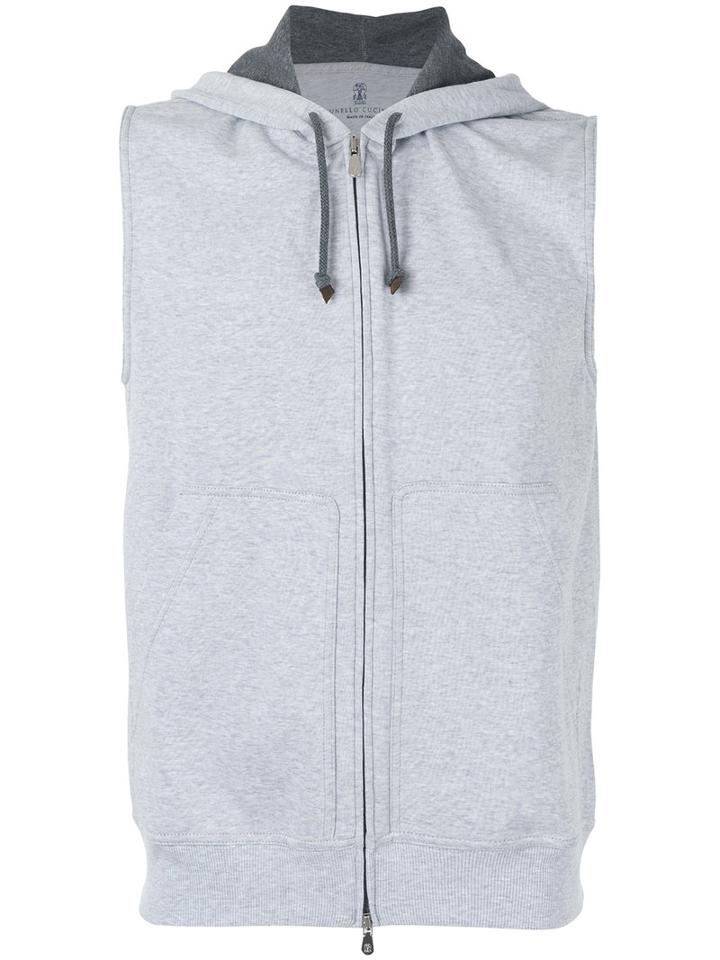 Brunello Cucinelli - Sleeveless Zip-up Hoodie - Men - Cotton/polyamide - Xl, Grey, Cotton/polyamide