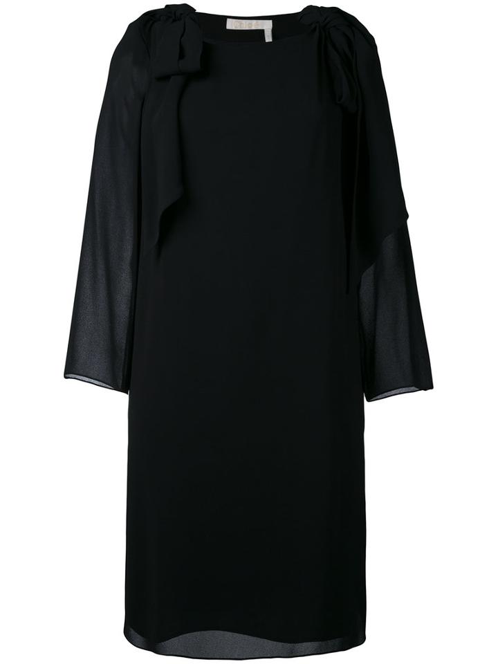 Chloé - Bow Shoulder Shift Dress - Women - Silk/viscose - 44, Women's, Black, Silk/viscose