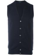 Zanone Sleeveless V-neck Cardigan, Men's, Size: 54, Blue, Polyamide/virgin Wool