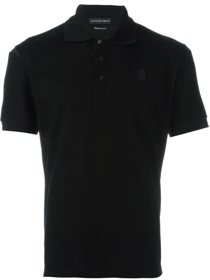 Alexander Mcqueen Skull Patch Polo Shirt, Men's, Size: Small, Black, Cotton/viscose/polyester