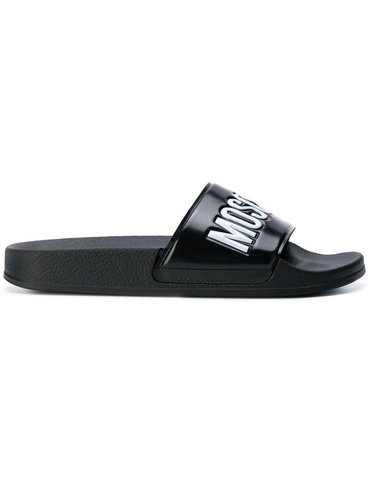 Moschino Logo Pool Slides - Black