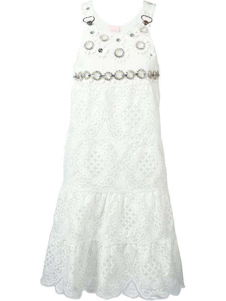 Giamba Embellished Lace Dress, Women's, Size: 42, White, Cotton/polyamide/viscose/spandex/elastane